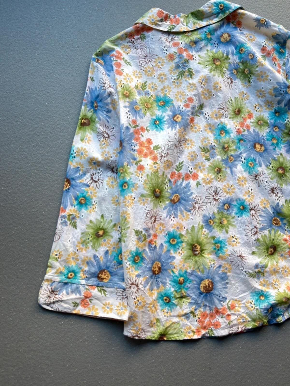 Alfred Dunner Linen Silk Floral Shirt Large Vintage