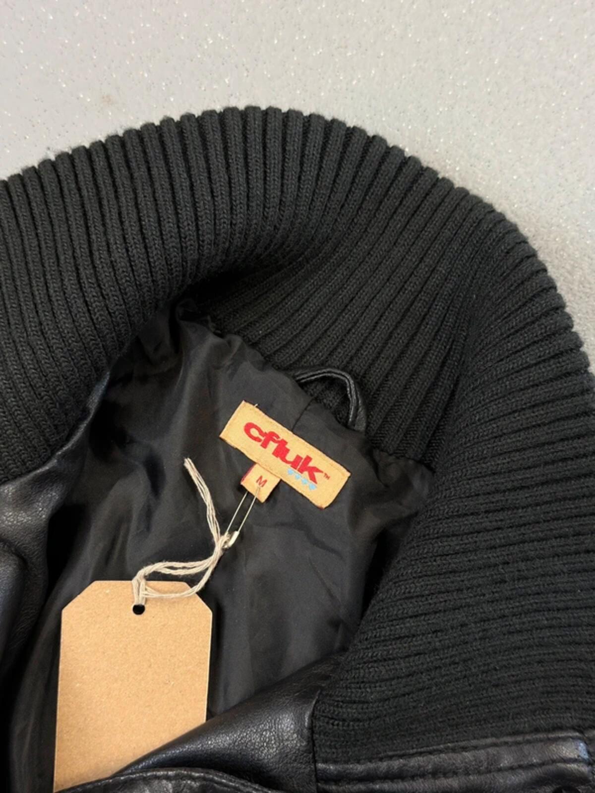 Funnel Neck Leather Jacket Medium Y2K Cropped Black