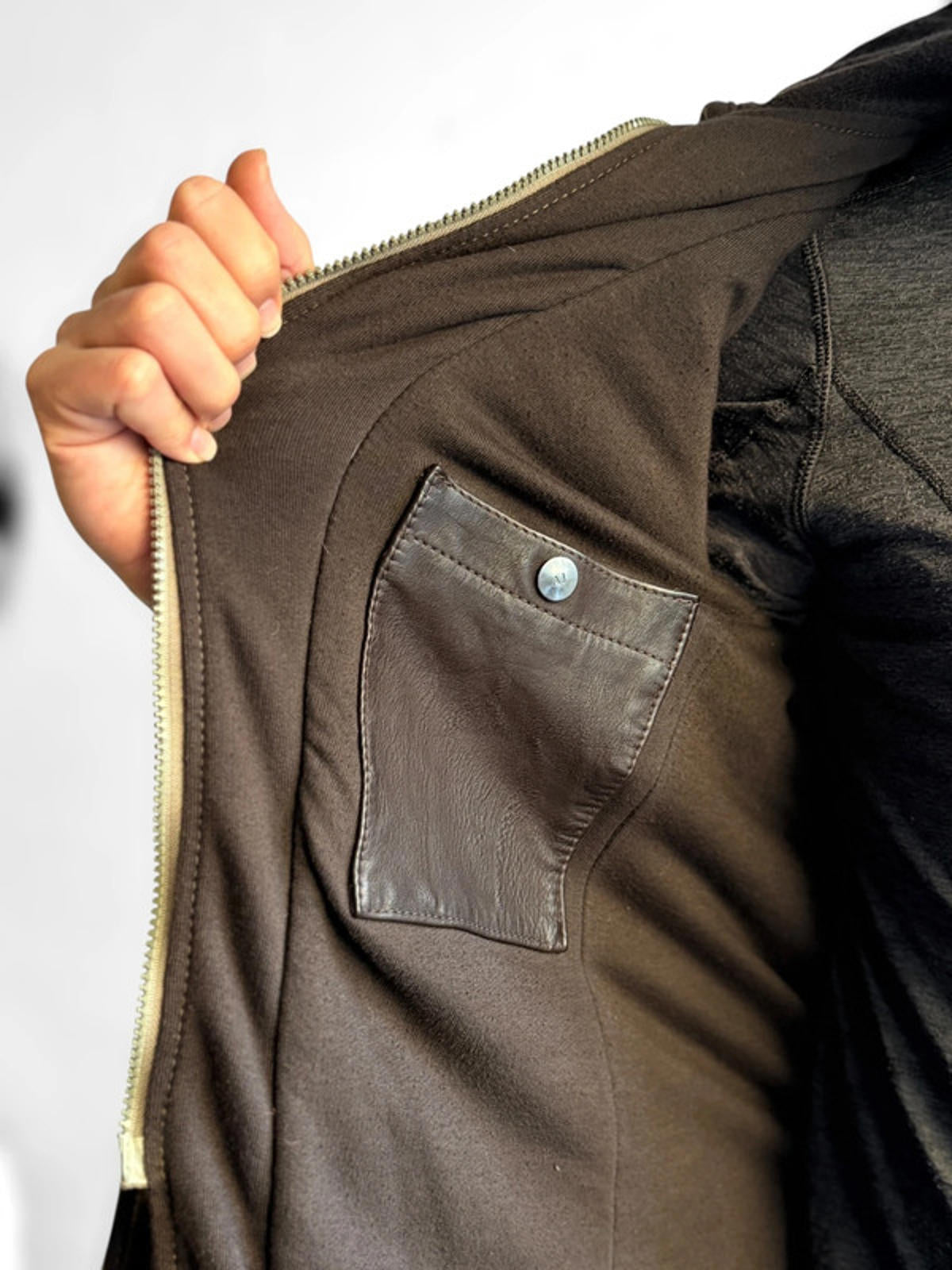 Armani Brown Leather Ladies Hooded Jacket Size 10