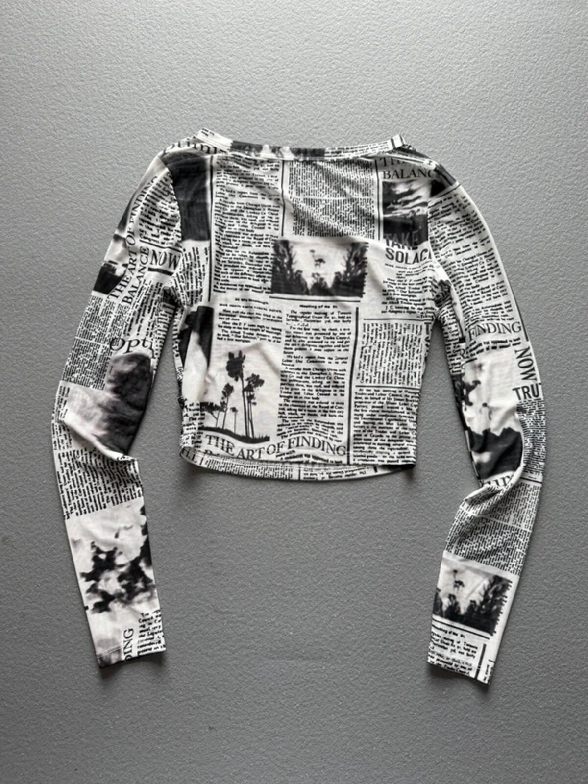Y2K Style Mesh Long Sleeve Print Crop Top XS