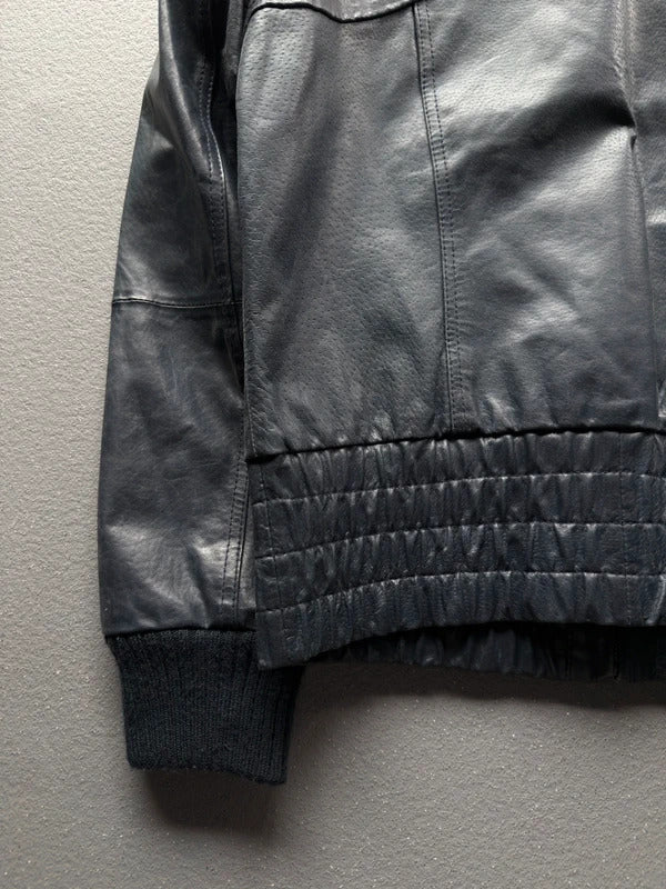 Y2K Vero Moda Navy Blue Leather Jacket – Women’s Medium