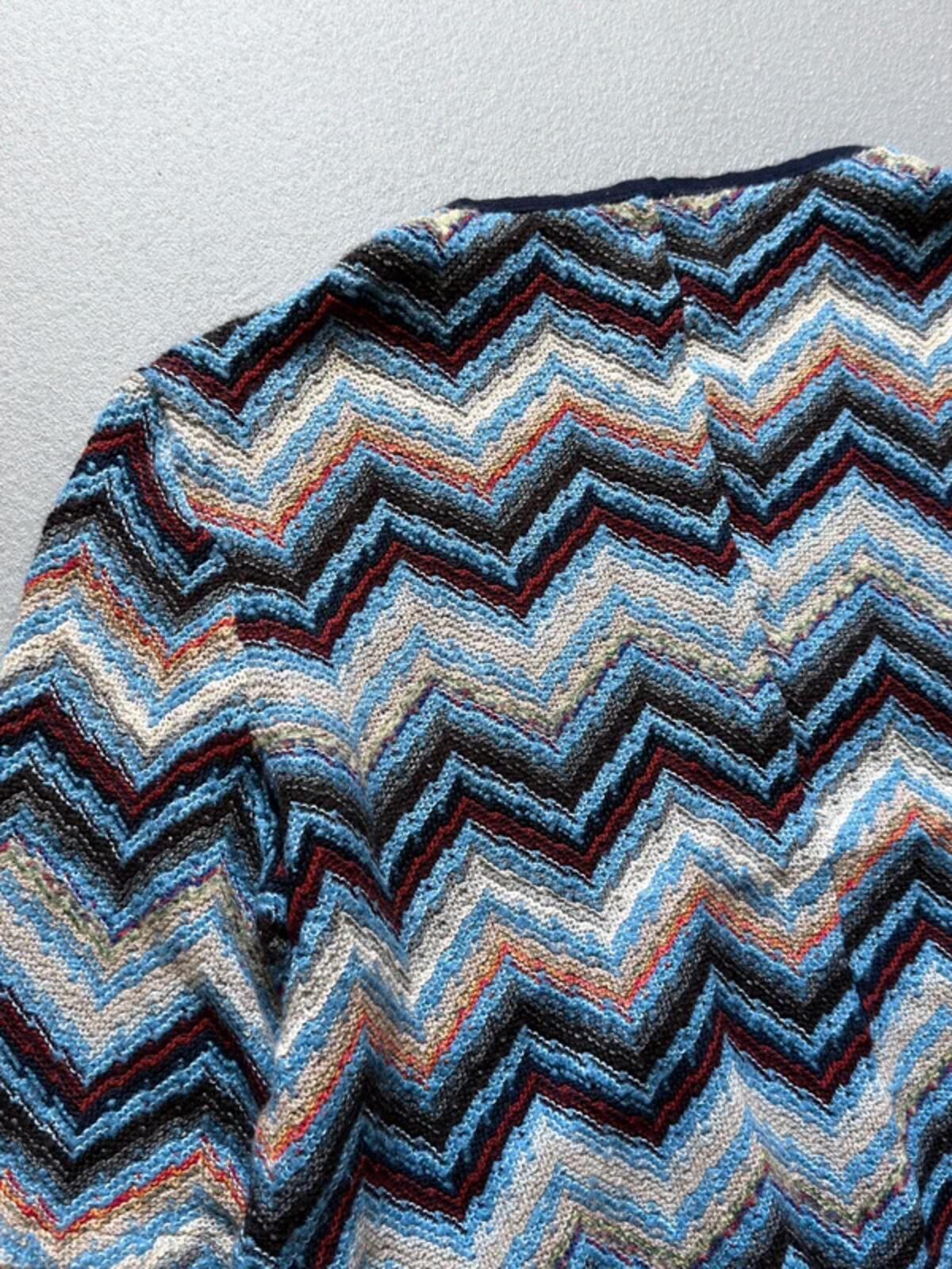 Vintage 70s Hand Knit Zig Zag Print Sweater XL