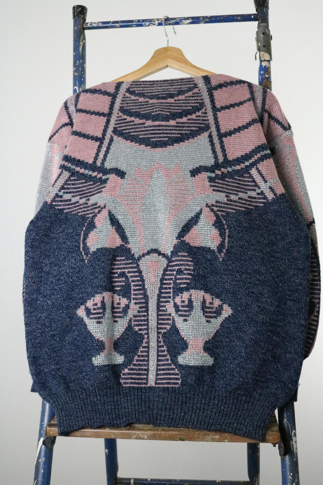 1980s Art Deco Metallic Batwing Knit Sweater Size 12