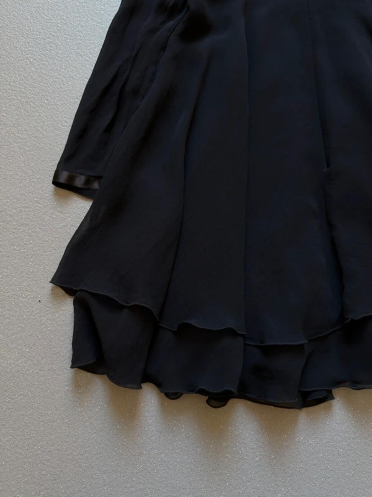 Saké Black Long Sleeve Skater Dress with Ribbon Detail Size 14