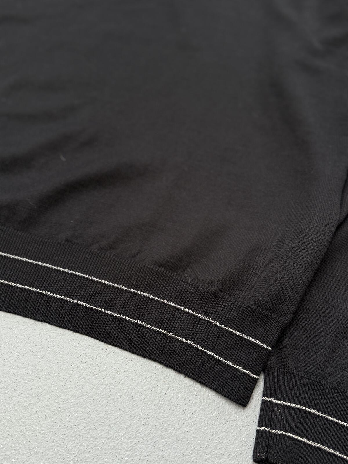 Armani Collezioni Black V Neck Knit Jumper Contrast Trim Sweater