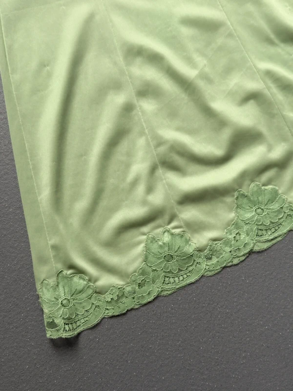 Y2K Vintage Lace Trim Lime Green Slip Dress S/M