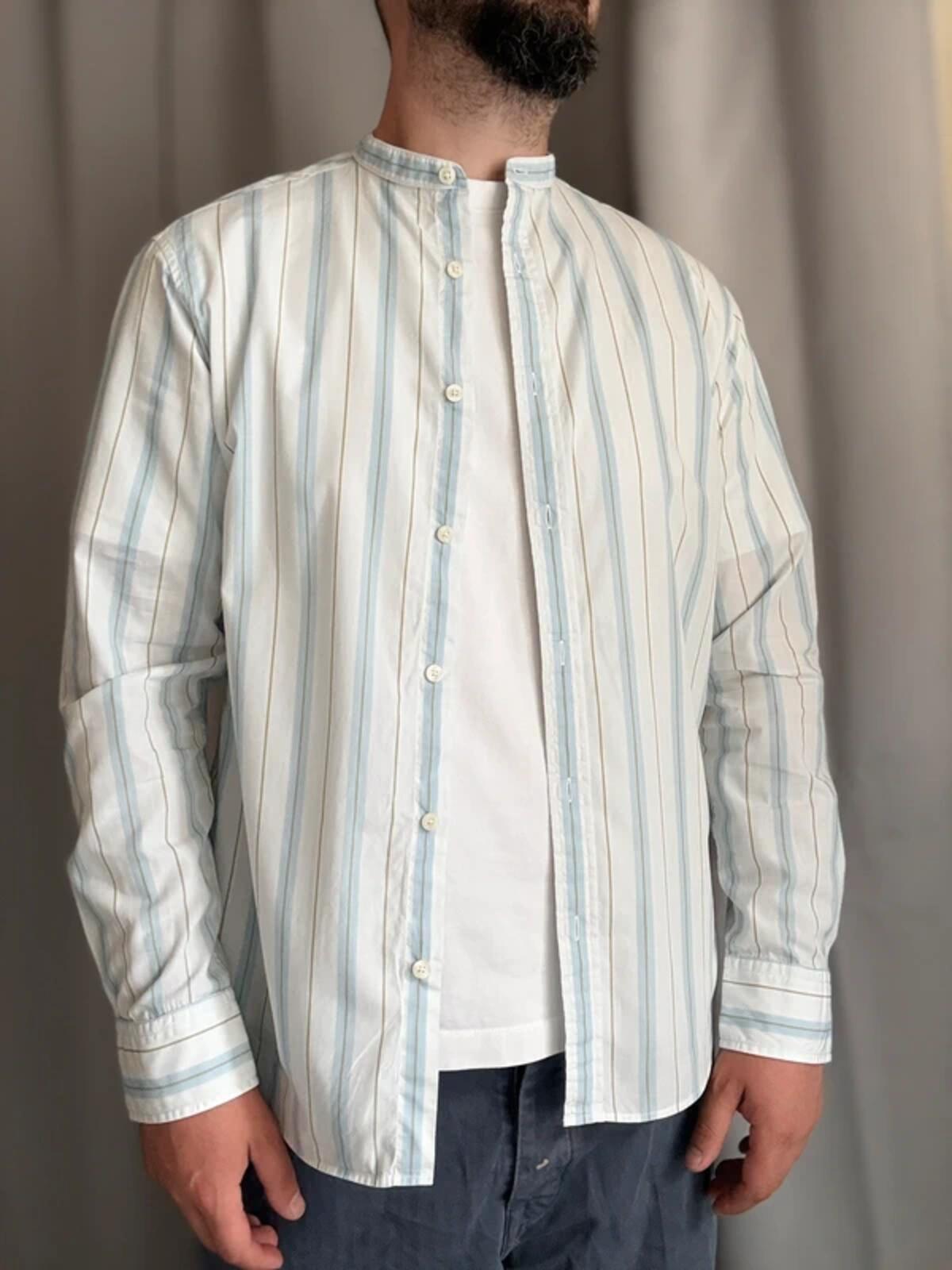 Vintage Striped Grandad Collar M&S Autograph Shirt Medium
