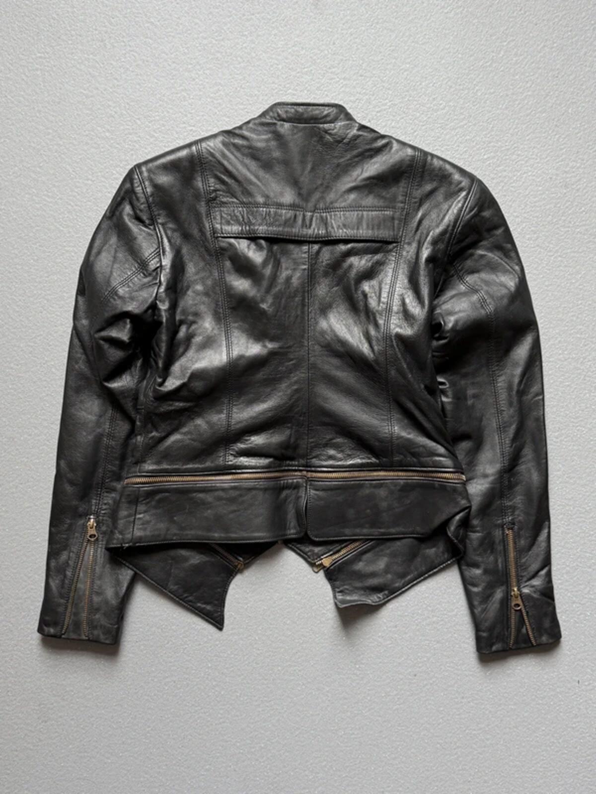 1980s Asymmetrical Black Leather Biker Jacket Small