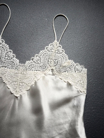 Cute Silky White Silver Lace Cami Top Small