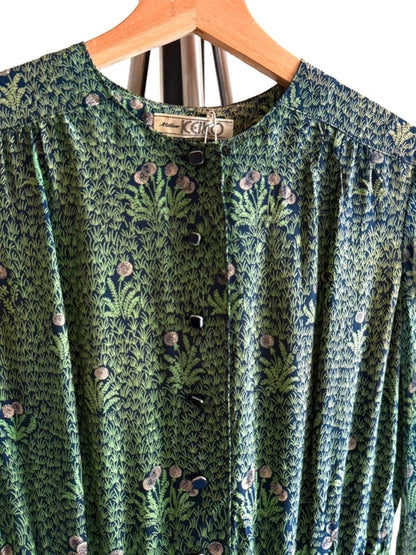 1960s Dandelion Printed Long Sleeve Midi Dress Small