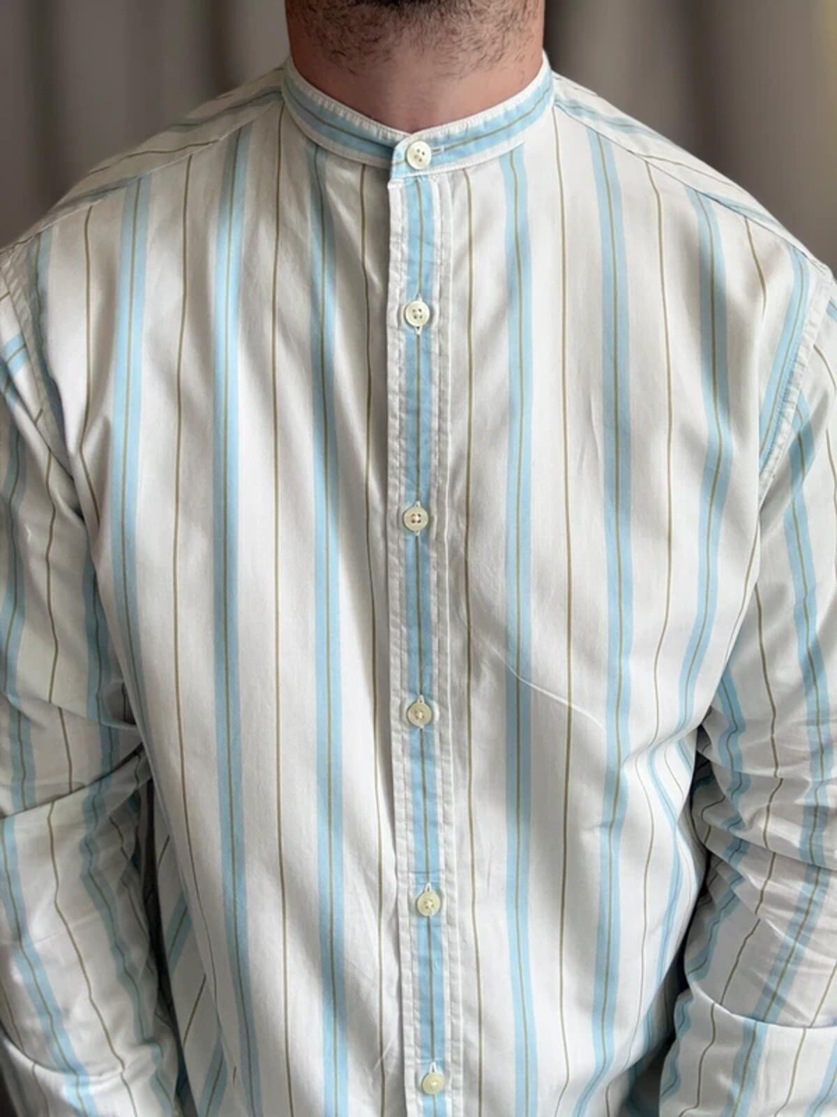 Vintage Striped Grandad Collar M&S Autograph Shirt Medium