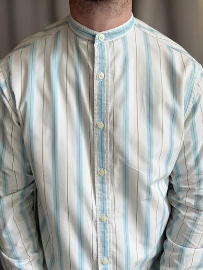 Vintage Striped Grandad Collar M&S Autograph Shirt Medium