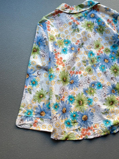 Alfred Dunner Linen Silk Floral Shirt Large Vintage