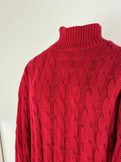 LL Bean Cable Knit Roll Neck Jumper Medium