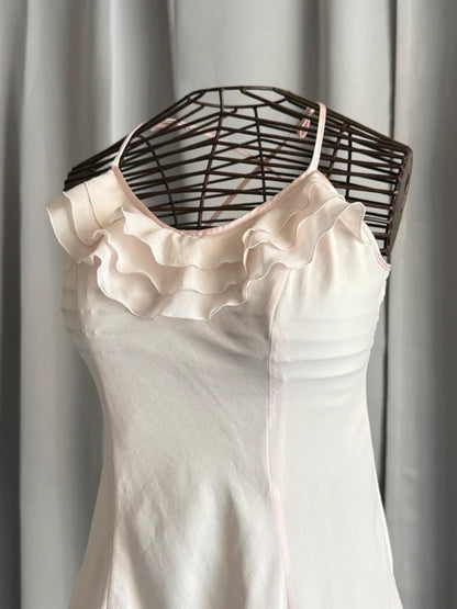 Y2K Ruffled Short Rose Pink Strap Dress Medium