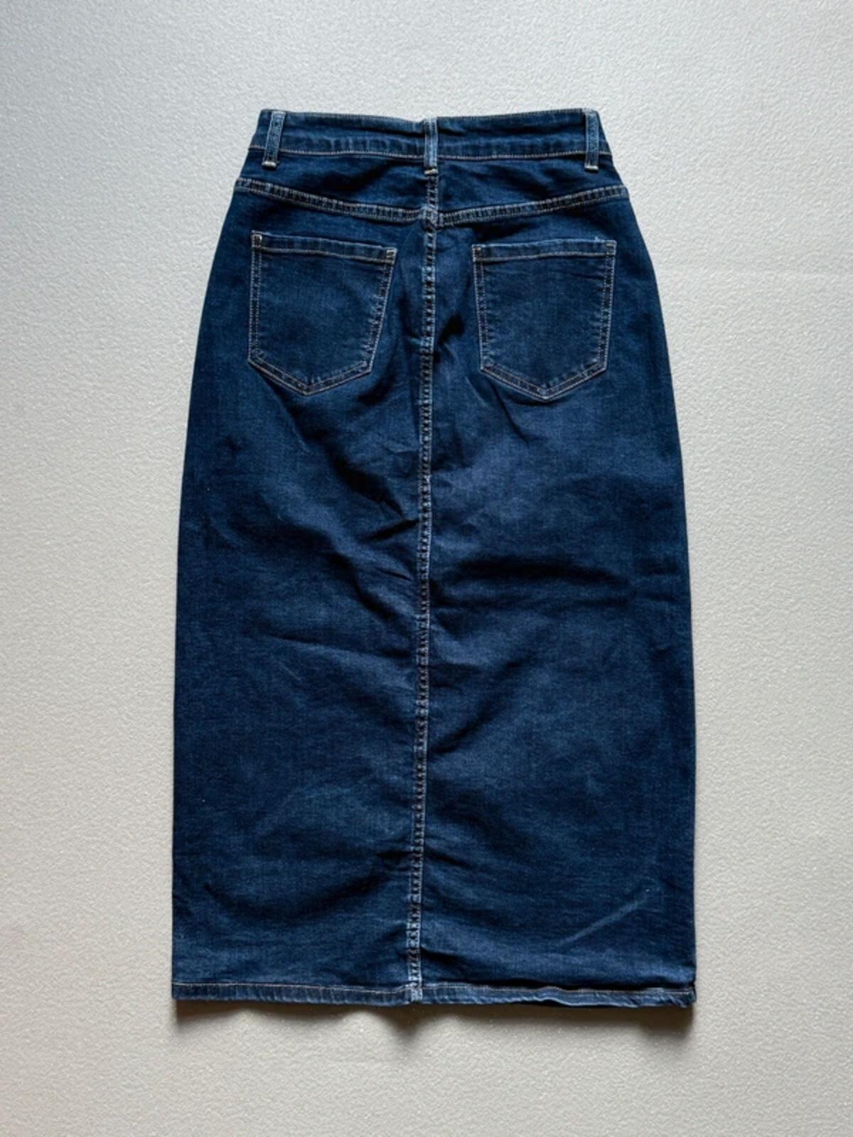 Y2K Denim Maxi Skirt Front Button Size 8