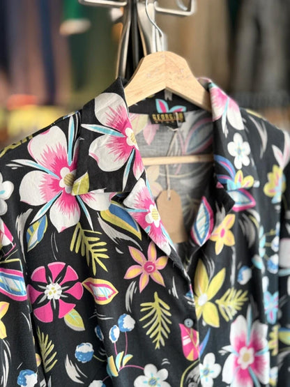 Vintage 80s Floral 3/4 Sleeve Blouse Shirt Large Ladies