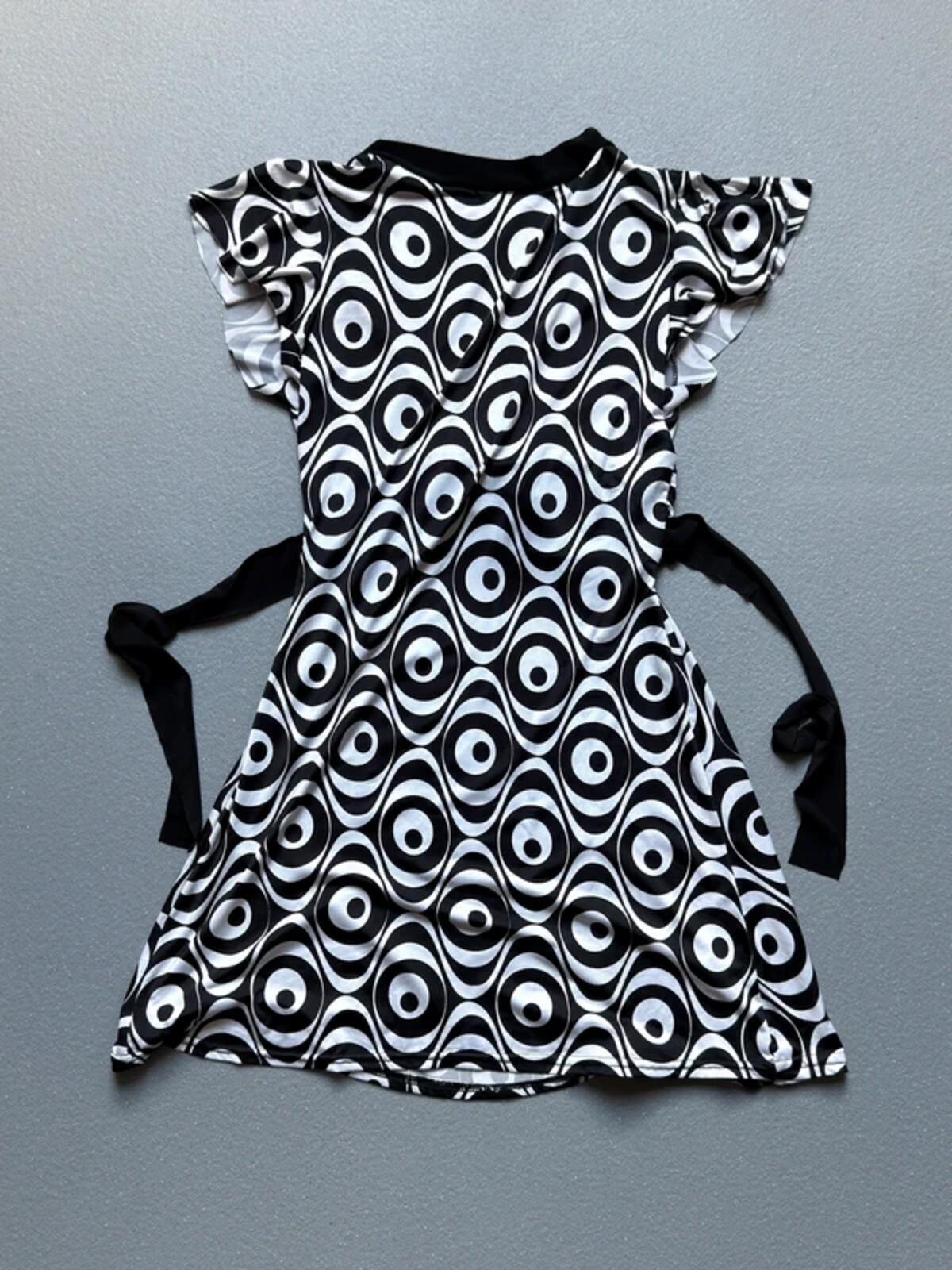 Y2K B&W Belt Buckle Psychedelic Dress