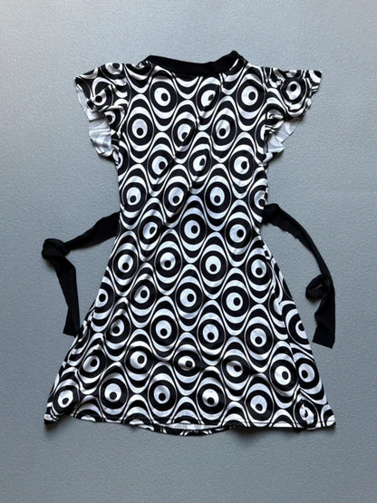 Y2K B&W Belt Buckle Psychedelic Dress