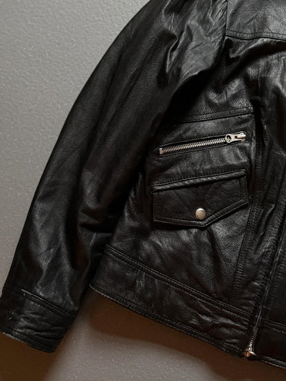 Vintage Tesini Biker Leather Bomber Jacket Size 12 Y2K