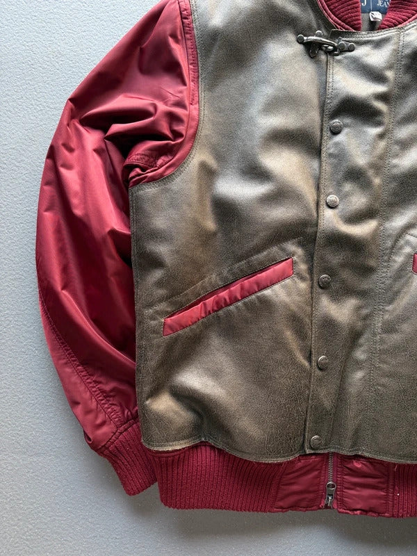 Y2K Armani Jeans Leather & Nylon Bomber Jacket Men’s XL