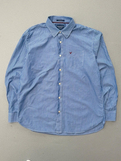 American Eagle Y2K Smart Pin Stripe Blue Shirt XXL