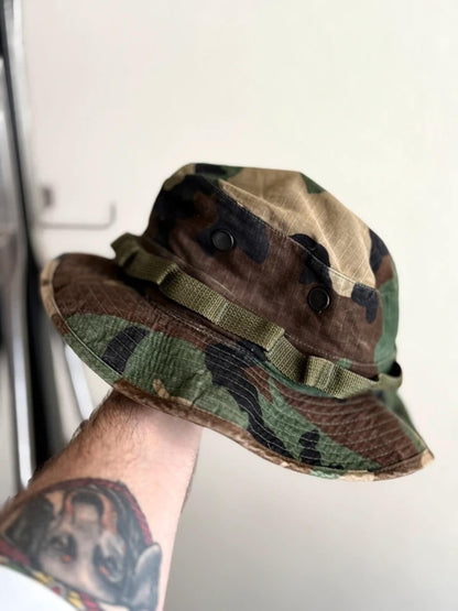 Vintage Army Camo Bush Bucket Hat 6 3/4