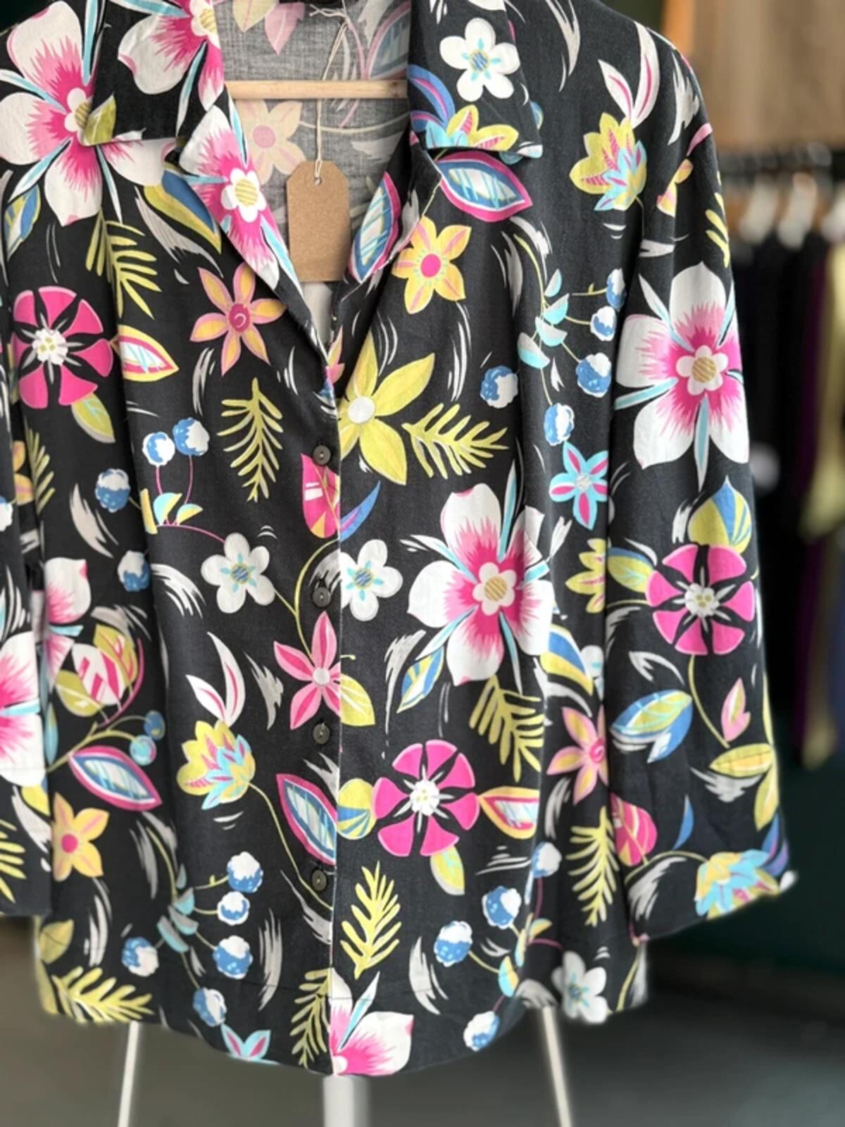 Vintage 80s Floral 3/4 Sleeve Blouse Shirt Large Ladies