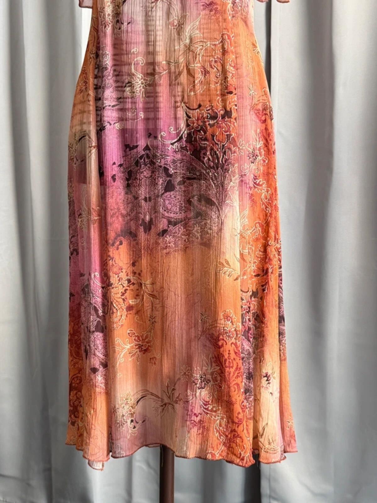 1970s Boho Floaty Gradient Mesh Dress Size 12