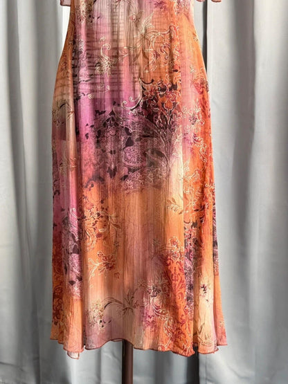 1970s Boho Floaty Gradient Mesh Dress Size 12