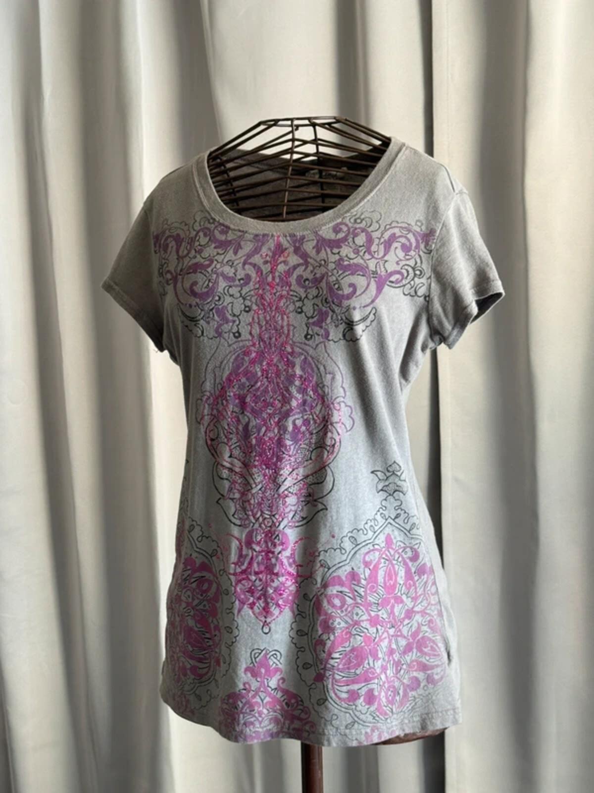 Y2K Glitter Baroque Mandala Print Baby T Shirt XL