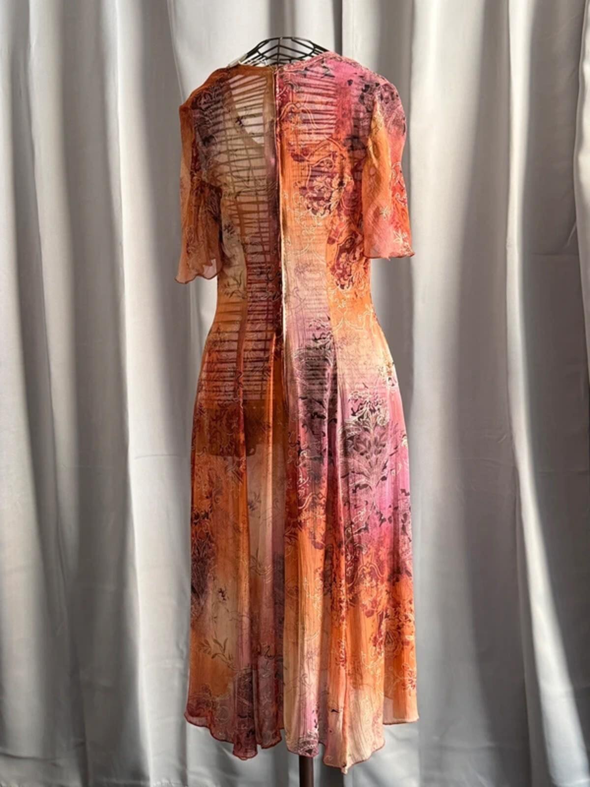 1970s Boho Floaty Gradient Mesh Dress Size 12