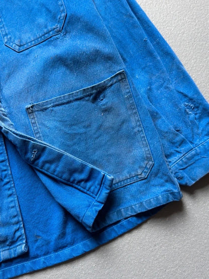 Vintage French Work Jacket Small Repairs Faded
