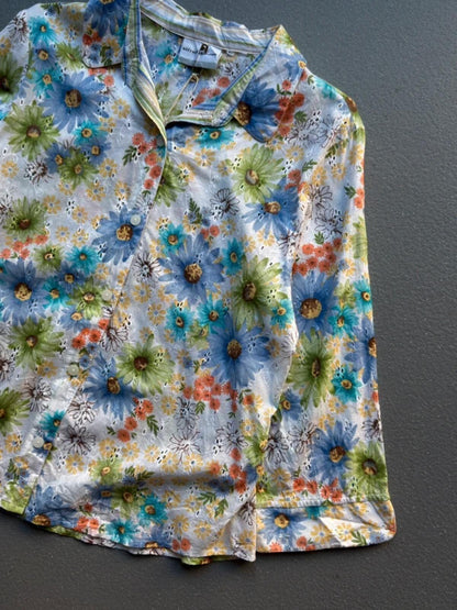 Alfred Dunner Linen Silk Floral Shirt Large Vintage