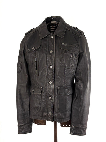 Leather Utility Jacket Brown Size 16 Y2K