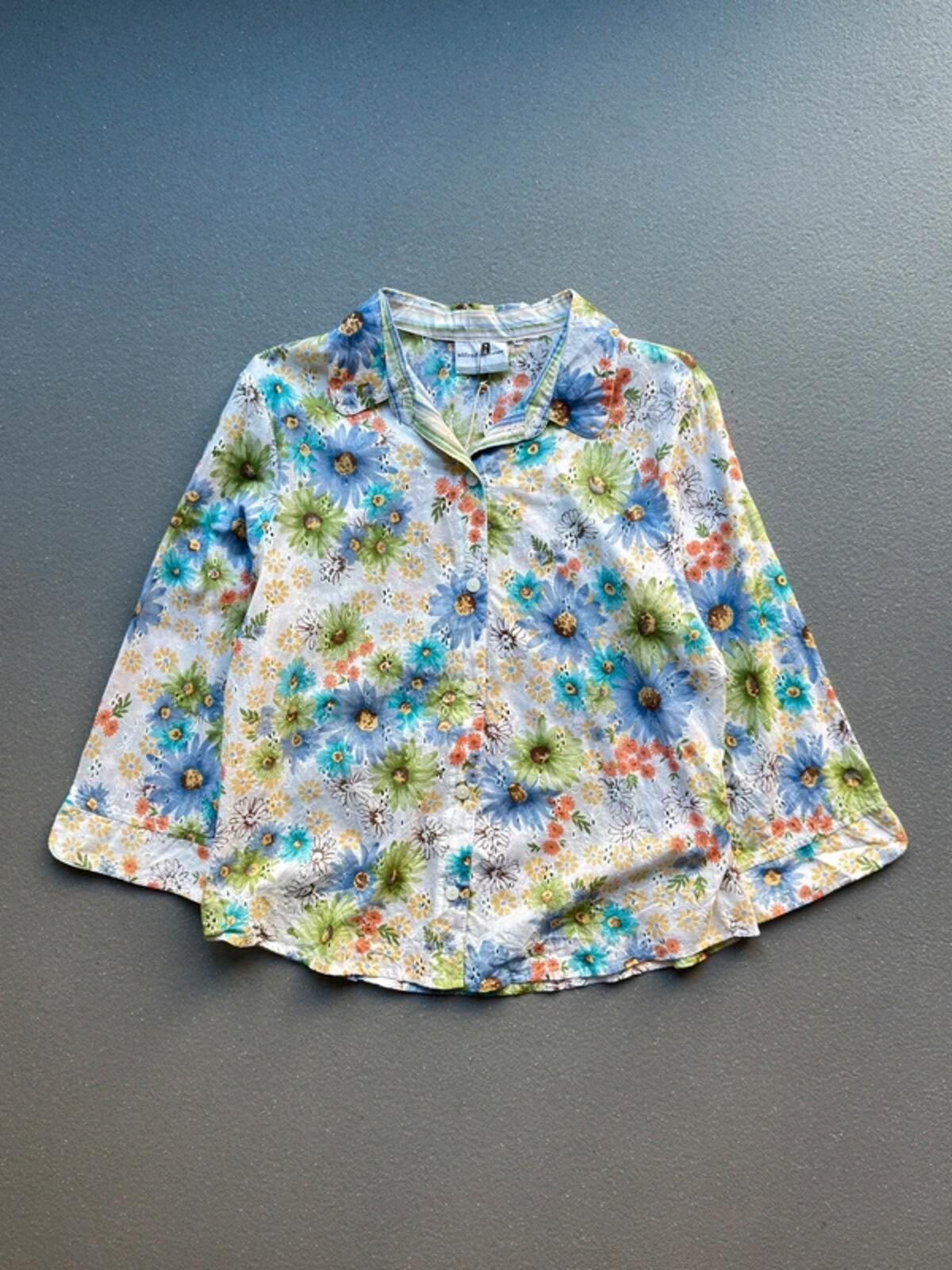 Alfred Dunner Linen Silk Floral Shirt Large Vintage