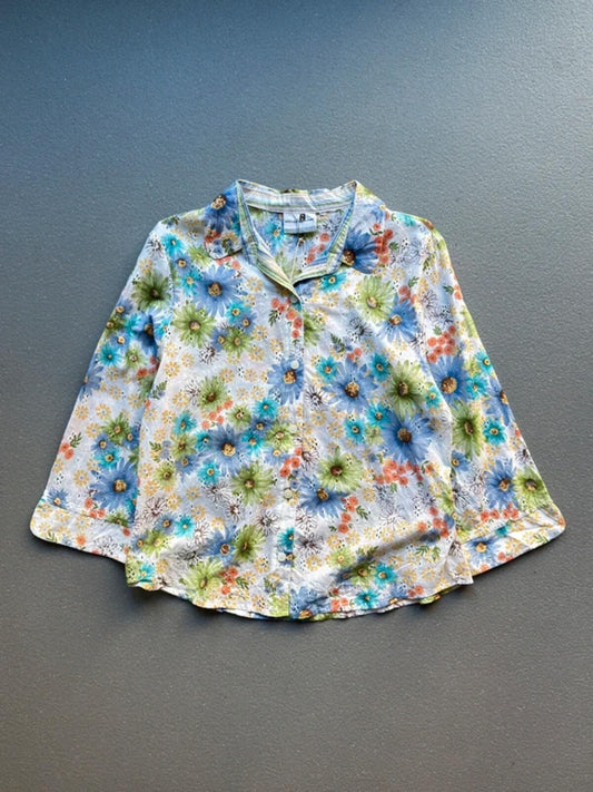 Alfred Dunner Linen Silk Floral Shirt Large Vintage