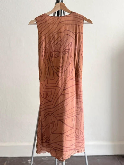 90s Vintage Abstract Sleeveless Mesh Dress Size 8/10