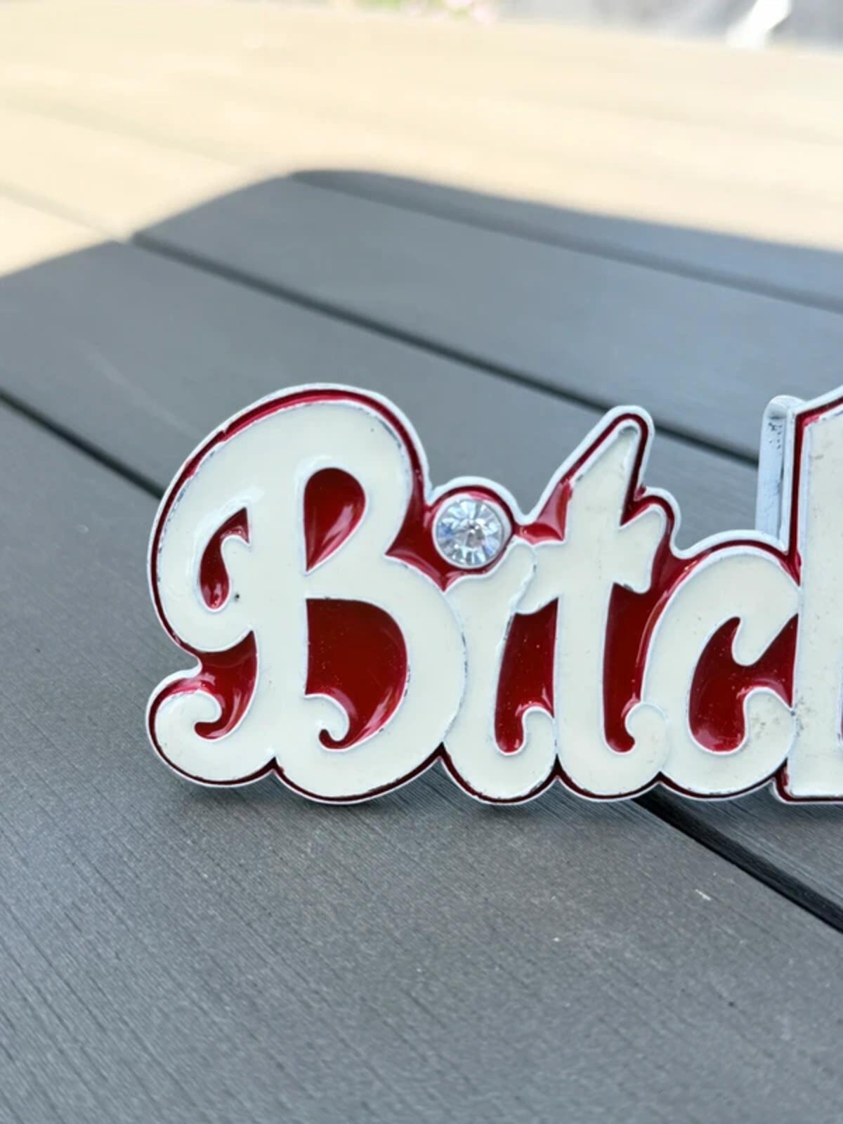 Y2K Bitch Belt Buckle with Diamonte