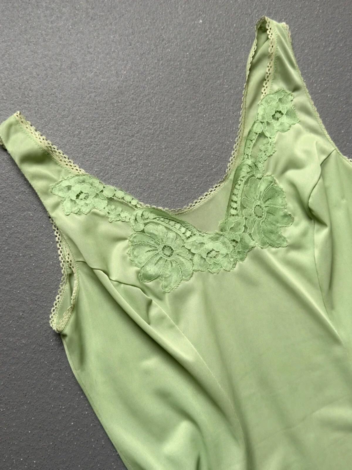 Y2K Vintage Lace Trim Lime Green Slip Dress S/M