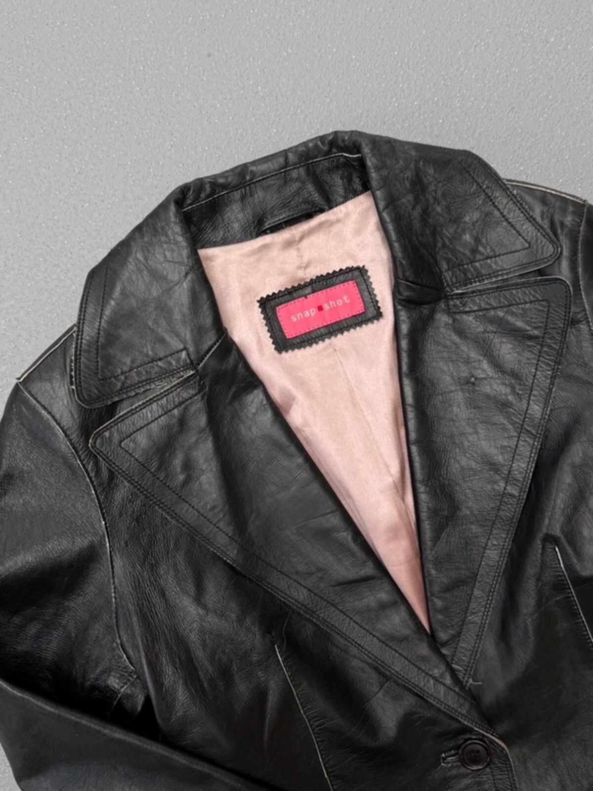 Y2K Snapshot Big Lapel Leather Jacket Large