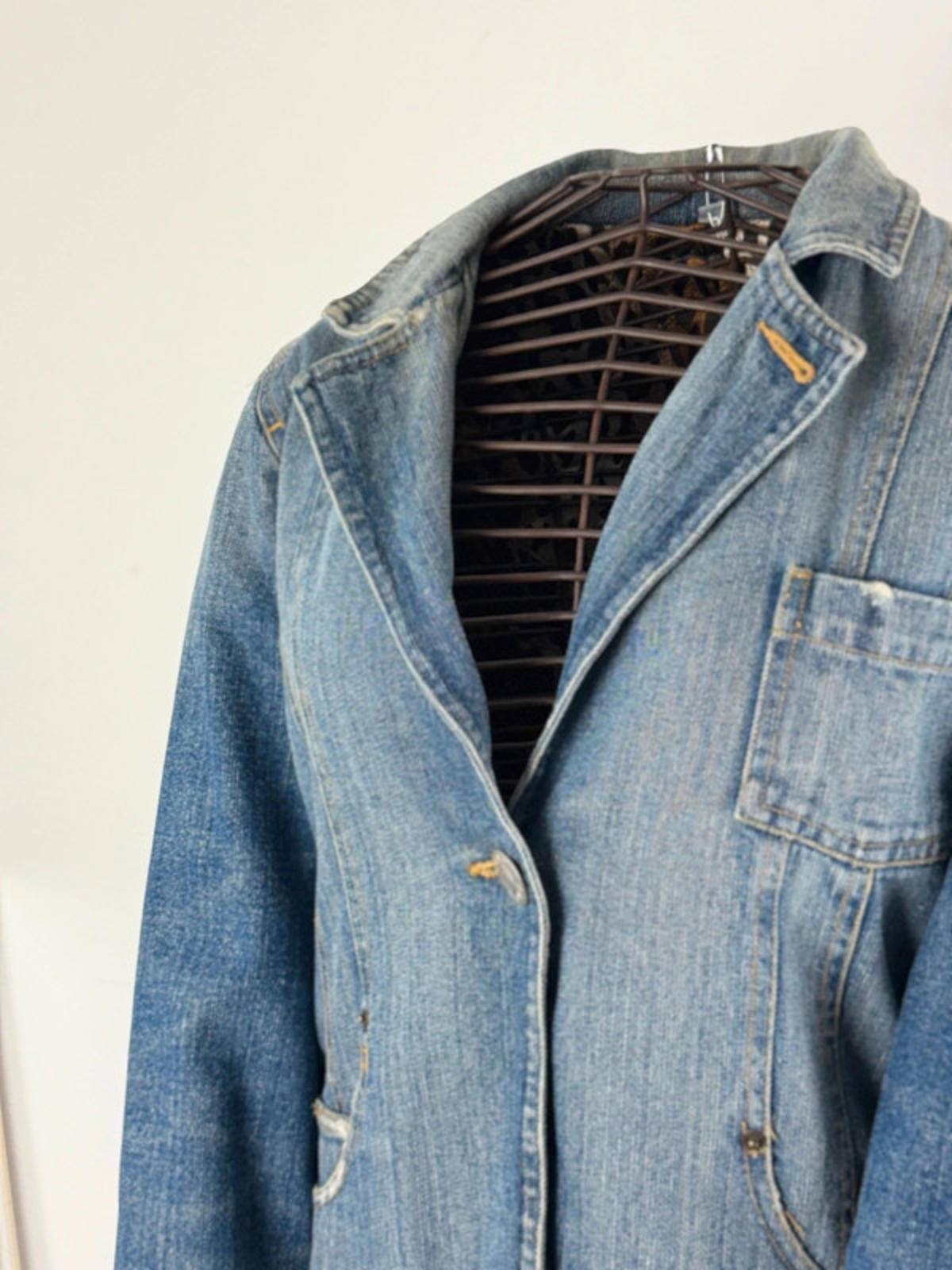 Y2K Denim Blazer Jacket Large Leopard Print