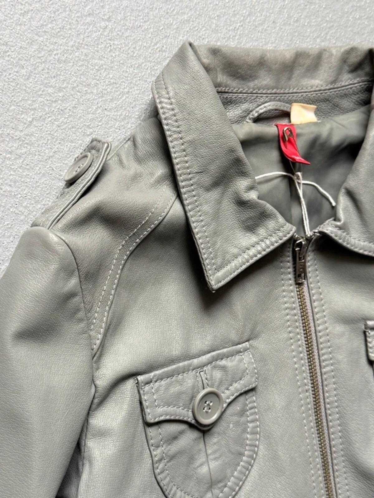 Y2K Grey H&M Cropped Leather Jacket Size 8