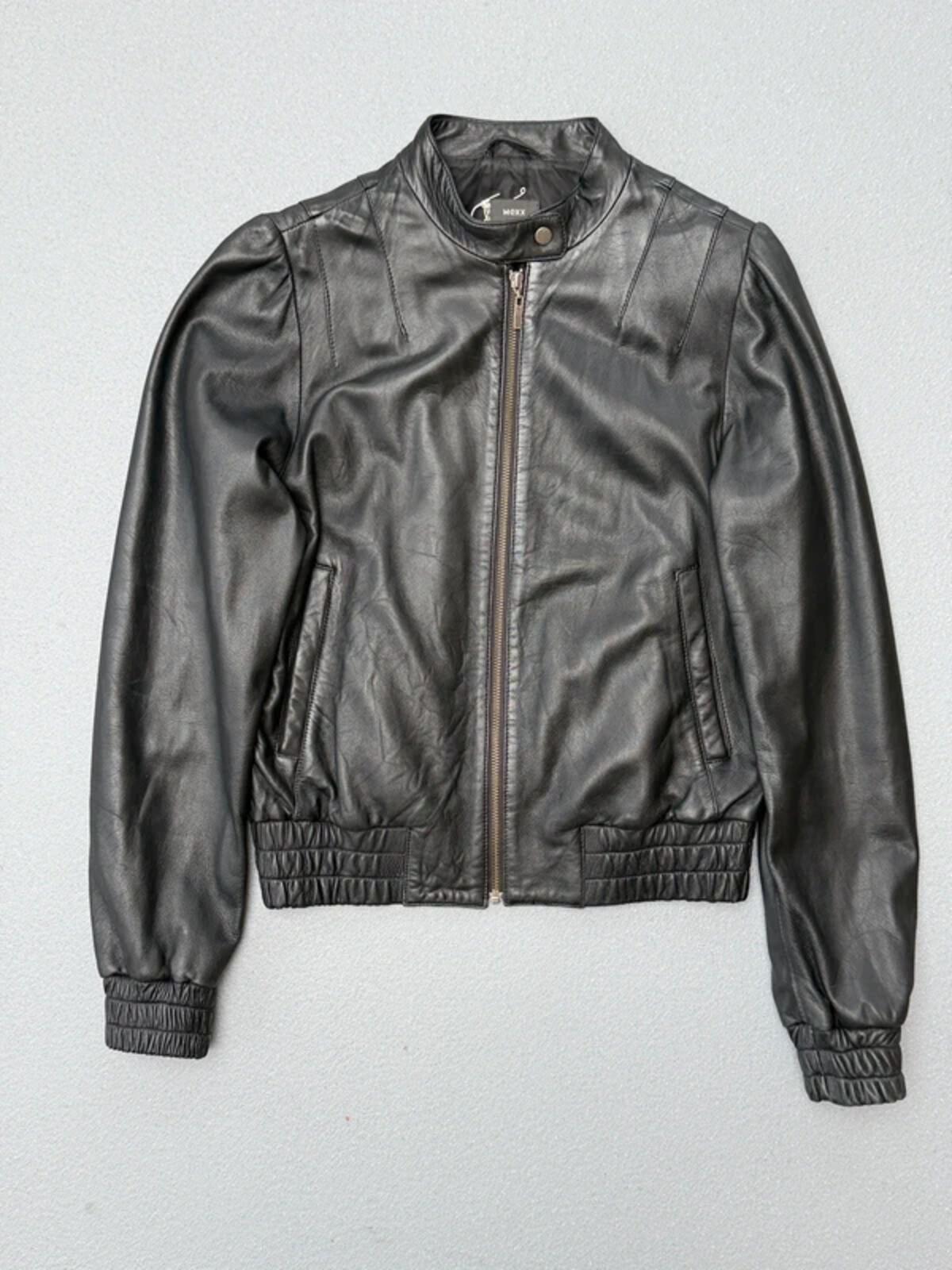 Mexx Y2K Lamb Leather Bomber Jacket Size 16 Black