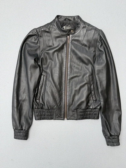 Mexx Y2K Lamb Leather Bomber Jacket Size 16 Black