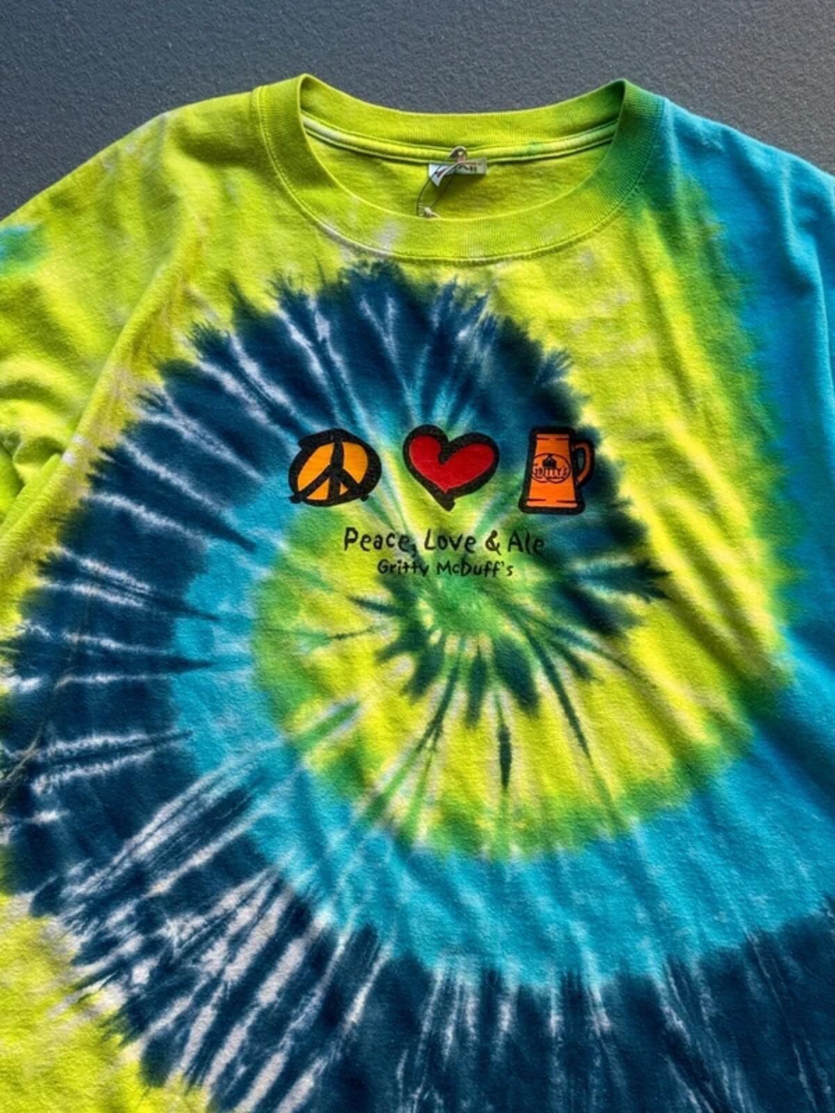 Vintage Peace Love Ale T Shirt 2XL Tie Dye
