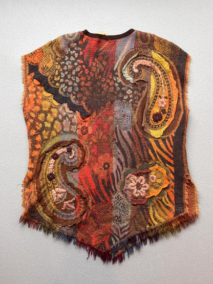 Vintage Boho Wool Poncho One Size XL