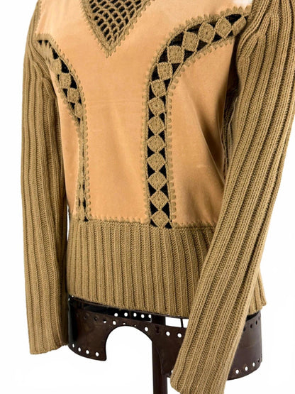 Vintage Knit Suede Panel Turtleneck Sweater Medium