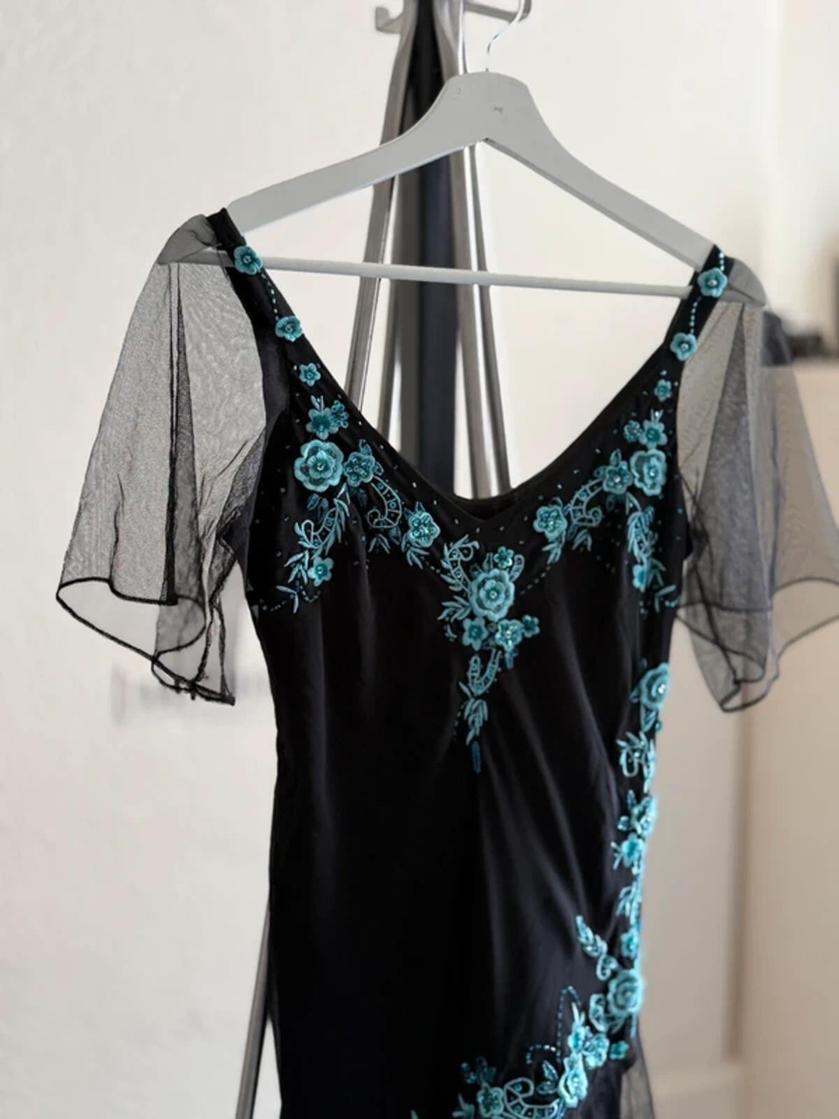 Floral Patch Embroidery Fairy Mesh Sleeve Dress UK 12