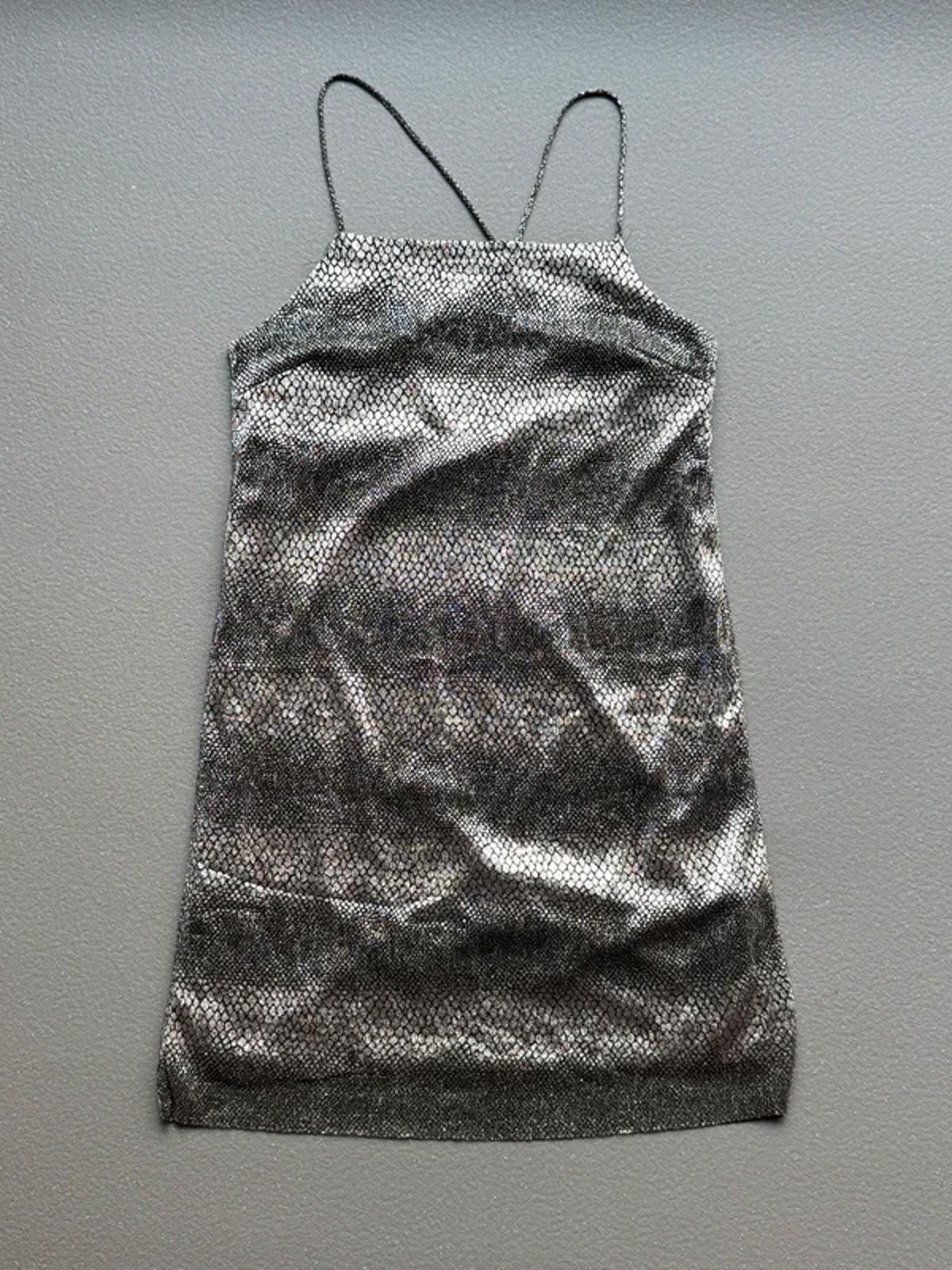Y2K River Island Cross Strap Silver Dress Size 14